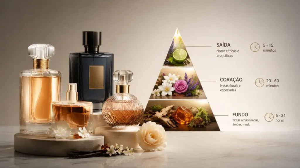 pirâmide olfativa notas saída coração fundo perfume