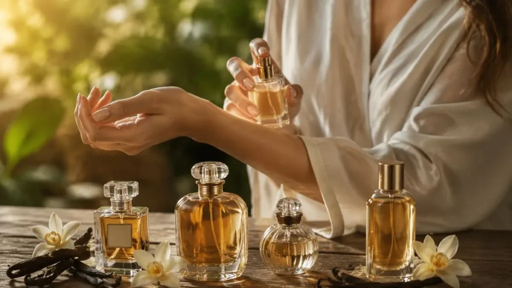 aplicação de perfume de baunilha no pulso
