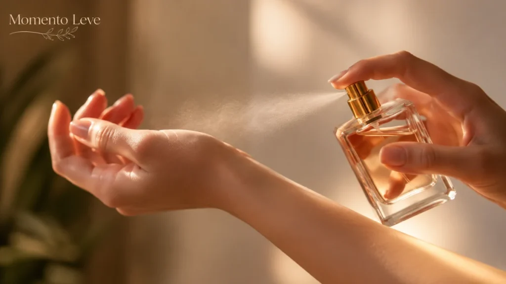 Aplicação de perfume no pulso