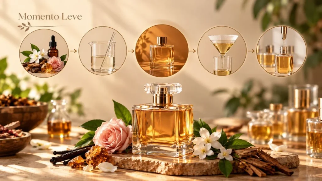 O que é maceração de perfume? Como funciona e vale a pena 2 Etapas da produção de um perfume, da formulação ao envase, com destaque para a maceração